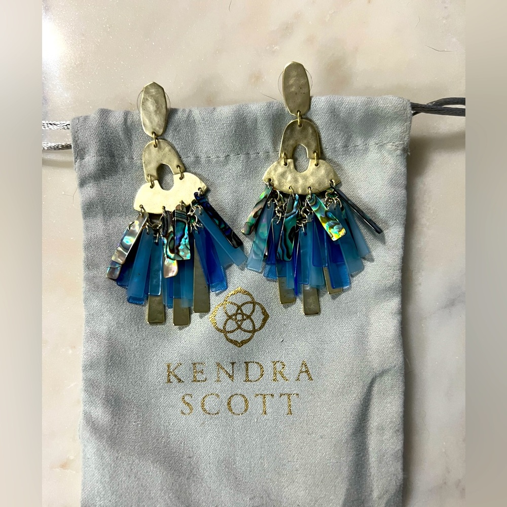 KS Kitty Earrings in Gold and Blue Abalone Mix